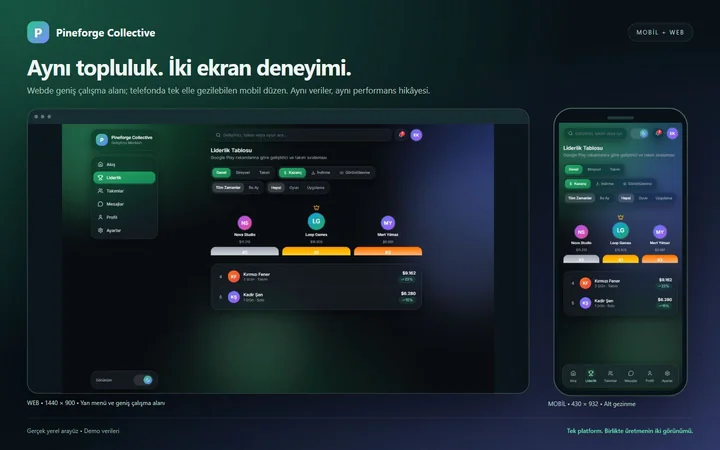 Liderlik ekranının web ve mobil görünümü yan yana