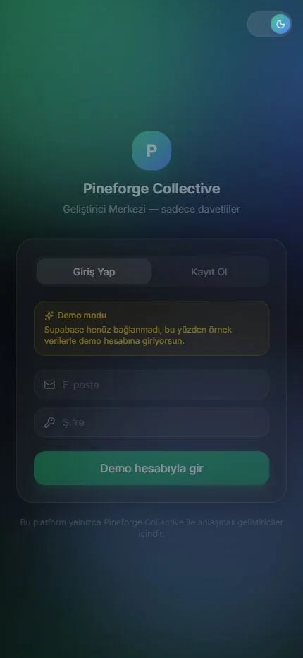 Davetli geliştirici girişi — mobil görünüm