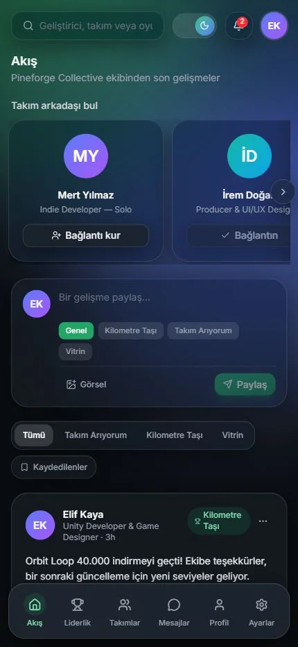 Topluluk akışı — mobil görünüm