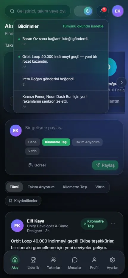 Topluluk bildirimleri — mobil görünüm