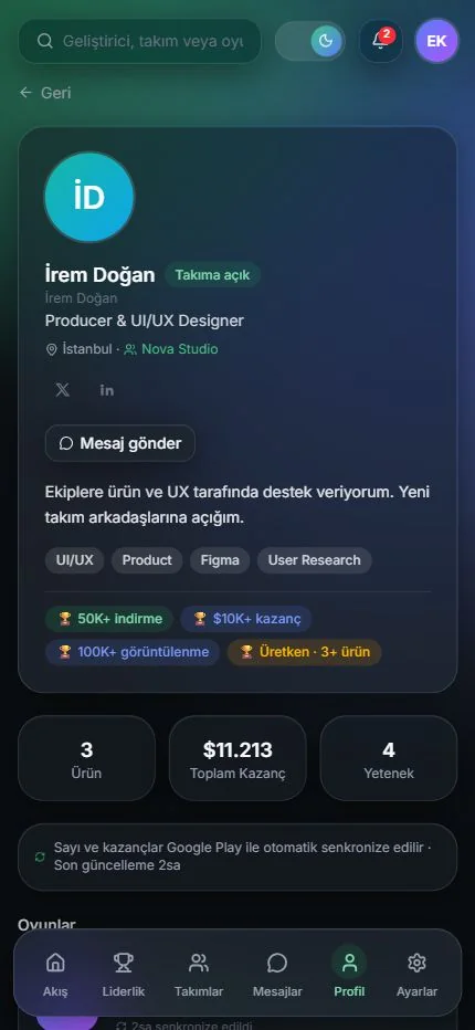 İş birliği profili — mobil görünüm