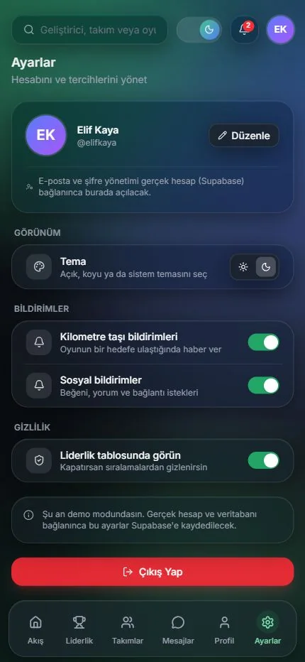 Hesap ve görünüm tercihleri — mobil görünüm