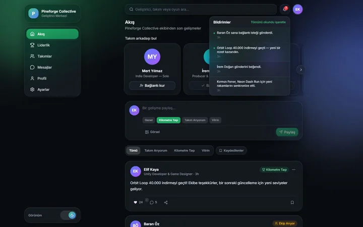 Topluluk bildirimleri — web görünümü